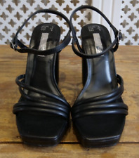 Primark Shoes size 4 black straps open toe chunky block heel 11cm good condition