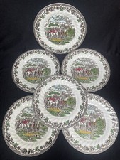 Rare Set of 6 Myotts 'Country Life' Multi-Coloured 10' Dinner Plates c.1970s EXC