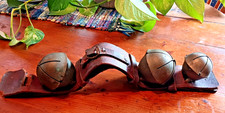 Antique 3 Brass Sleigh Bells on Leather Strap Horse Harness