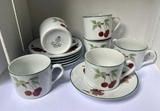 SIX Royal Worcester Evesham Vale Fine Porcelain Cups & SIX Matching Saucers