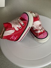 CONVERSE Red Size 2 Baby High Top Blinged In Pink Ab Rhinestones