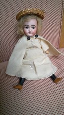 Lovely 9" Gebruder Khunlenz #44 Bisque-Head Antique Doll, Later Body circa 1895