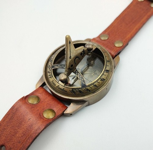 Leather brass sundial - sundial, compass