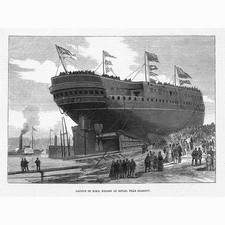 Launch of HMS Nelson at GOVAN Glasgow - Antique Print 1876