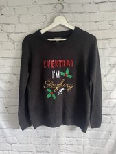 Primark Sequin Graphic Everyday I'm Sleighing It Christmas Jumper Size Small