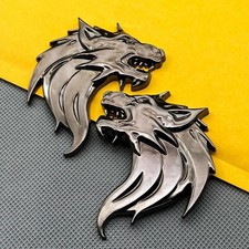 2Pcs Wolf Head 3D Metal Car