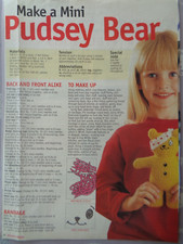 Vintage Knitting pattern of a mini Pudsey Bear toy for Children in Need