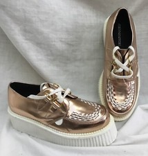 Underground Wulfrun Double Sole Creeper Rose Gold White Leather Rockabilly UK 6