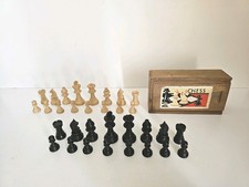 Wooden Chess Set Vintage Boxed 32 Pieces K&C London -  Staunton Design 