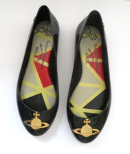Vivienne Westwood Anglomania Melissa Gold Orb Black Ballet Flat Shoes size UK 5