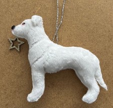 WHITE STAFFORDSHIRE BULL TERRIER with CHRISTMAS STAR - Part needle felted DOG