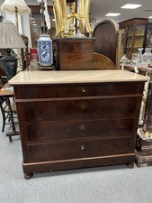 Antique 19thC French Louis Mahogany w/ White & Pink Marble Top Chest of Drawers