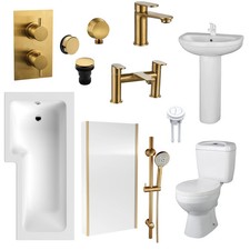 Albury L Shape Shower Bathroom Suite - Brushed Brass - 1800 - Right Hand