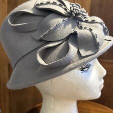 Suzanne Bettley Hat Grey Cloche  100% Wool Flower Beaded