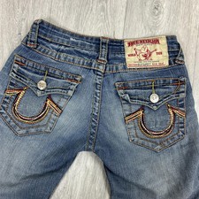 Y2K True Religion Rainbow Stitch Ultra Low Rise Capri Jeans W26 Flap Pocket USA