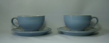 2 x DENBY BLUE JETTY ~ WHITE TEA CUPS & SAUCERS IN VERY GOOD CONDITION