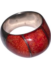 Red Carnelian Ring Silver Tone Band Size N Semi Precious Gemstone Jewellery 