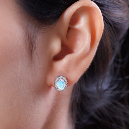 Rainbow moonstone studs - rainbow,