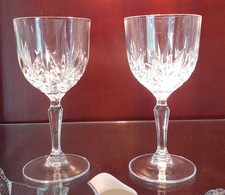 2 Heavy Cut Glass Wine Glasses