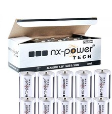 NX Power D Batteries Industrial Alkaline Battery Cell- Packs of 10