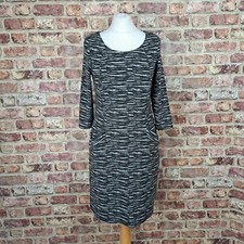 Pepperberry Dress 12 Black Grey Stripe Jersey 3/4 Sleeve Pockets Knee Length