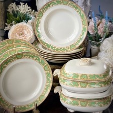 Booths Dinner Set Green Chinese Dragon #4410G Plates  Bowls Tureen English 14pc