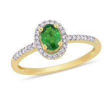 1.10 Ct Oval Cut Natural Emerald & Diamond Wedding Ring 14k Yellow Gold Size 6