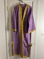 Handmade kaftan in rich purple raw silk with stunning yellow/gold embroidery. 