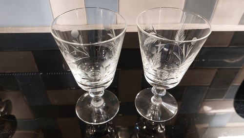 Pair vintage etched wafer - of,