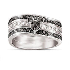 Wedding Gift Mickey Disney Band Trio Set Anniversary Ring 14K White Gold Finish