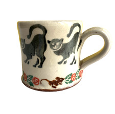 Cotswold Pottery Studio Pottery Mini Mug Cat and Mouse print stamp
