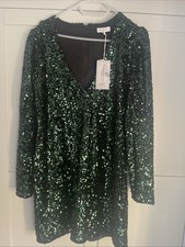 Ladies Warehouse Emerald Green Sequin Short V-neck Dress Size 16 Unworn+labels