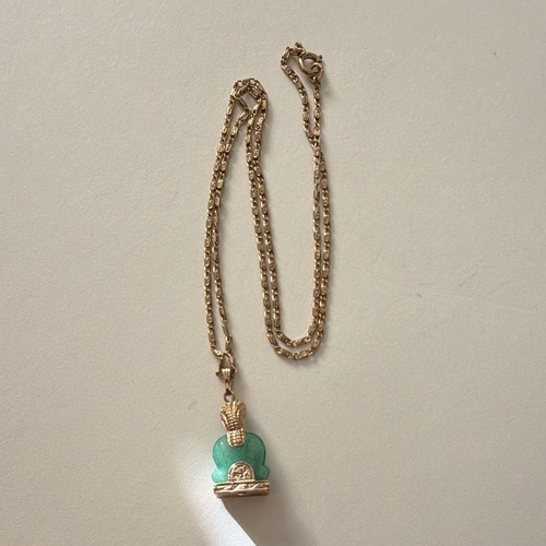 Gold tone chain necklace green - necklace,