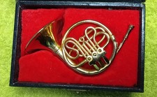 Vintage Miniature Brass Effect Instrument. French Horn with Case