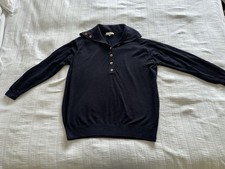 Vintage Aquascutum Navy Blue 100% Wool Knit Sailor Collar Jumper Size 42 14-16