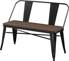 Metal Dining Bench Wooden Top