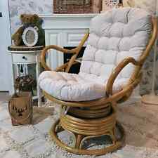 HANDMADE Rattan long chair cushion - soft seat pad with backrest swivel patio