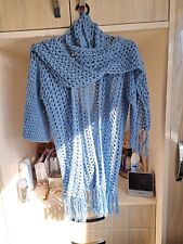 Boho style crochet edge to edge tassled cardigan with additional tassled scarf