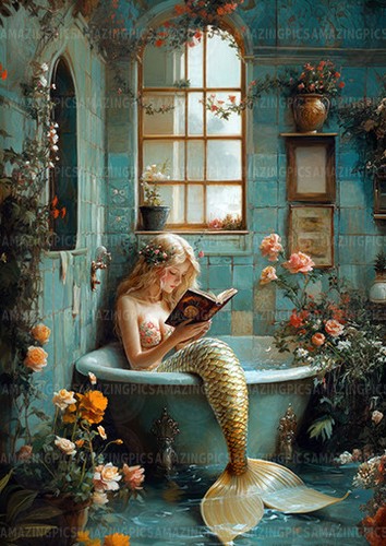 Mermaid bathtub reading - bathtub,