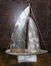 VINTAGE MODEL SAILING SHIP BOAT FOLK ART MADE OF MOULDED HORN