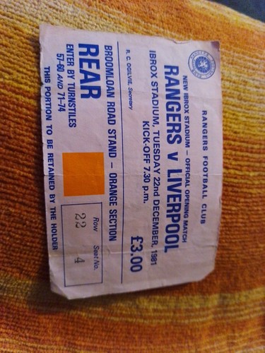 Ticket 1981 glasgow rangers - glasgow,