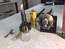 Walking/Gadget/Tippling Stick Silver Skull Ring Set In Top