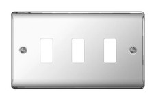 VAT INC - BOX OF 5 x BG Nexus GNPC3 Grid 3 Gang Front Plate Polished Chrome (37)