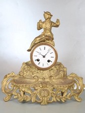 ANTIQUE FRENCH MANTEL CLOCK bell striking JAPY FILS fisherman GILT METAL restore