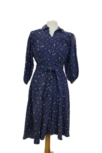 Vintage navy floral polka dot - vintage,