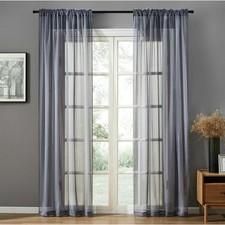Voile Curtains Pair (2 Panels) Of White Sheer Net Slot Top Drapes -Top Quality