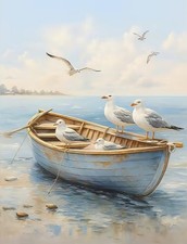 Row Boat & Seagulls Beach