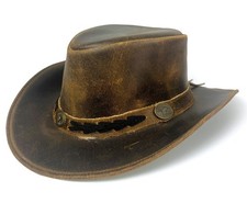 Mens Real Leather Australian Western Cowboy Style Tan Crazy Horse Bush Hat