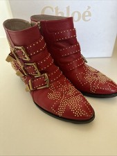 Chloe Susanna Rare Red Boots.Gold Studs.barely Worn. Uk 3(fits Uk 4)