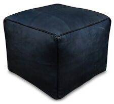 Square Leather Pouf Black -